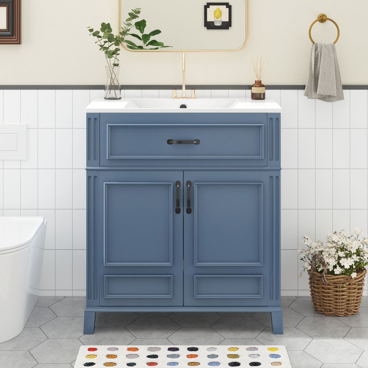 Bathroom Vanity With Sink Storage Cabinet - Blue