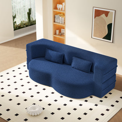 Modern Floor Sleeper Sofa Bed With 2 Pillows, Convertible Twin Size Folding Mattress For Living Room