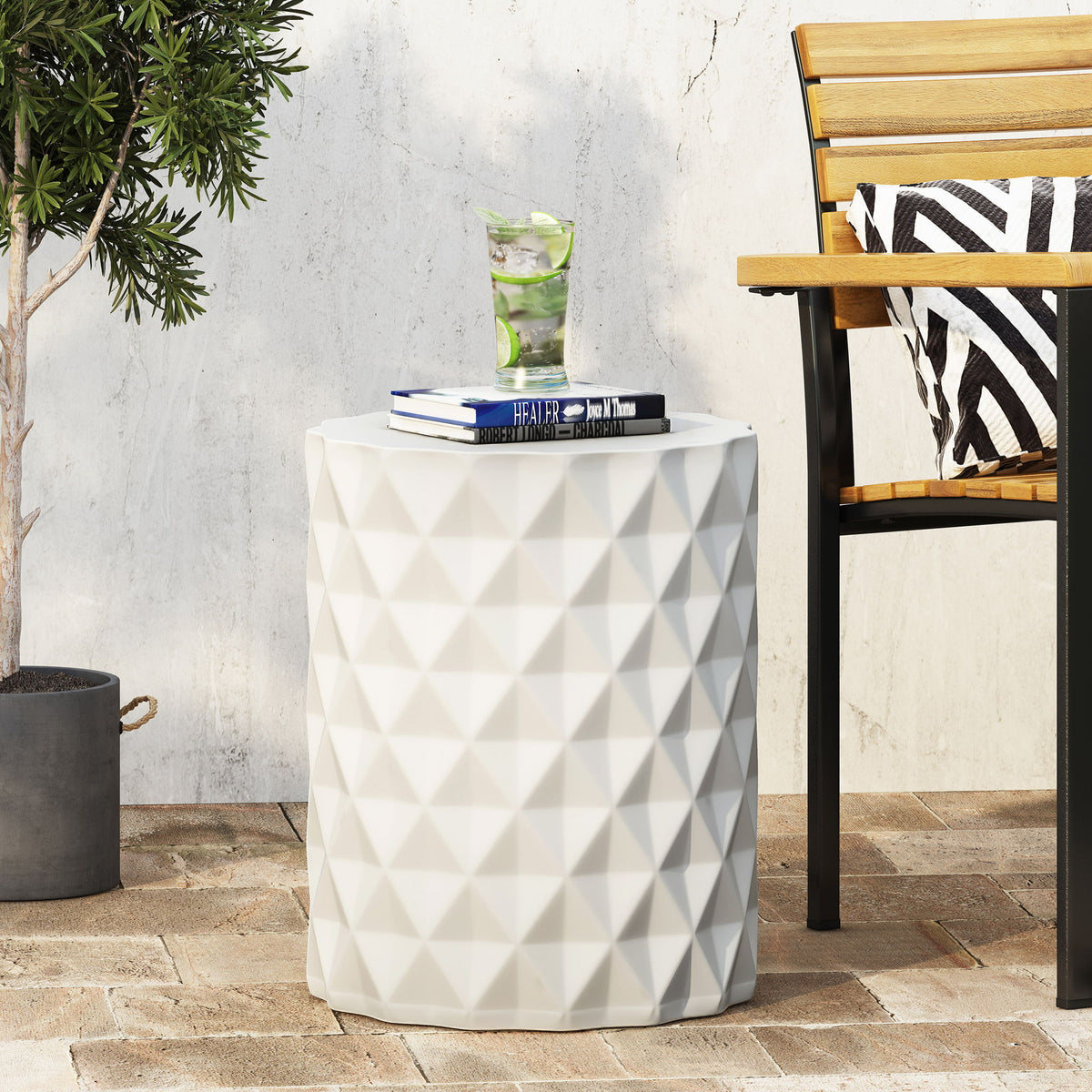 Outdoor Lightweight Concrete, Side Table - Antique White