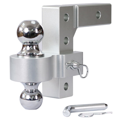 Alu - Adjustable Trailer Drop Hitch With 2" Receiver, 6" Adjustable - Silver