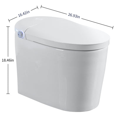 Tankless Smart Toilet With Bidet Built In, 1 Piece, Auto Flush, Auto Open / Close, Heated Seat, Bubble Wash, Warm Water And Dry, Adjustable Temp, Remote Control Side Know - White