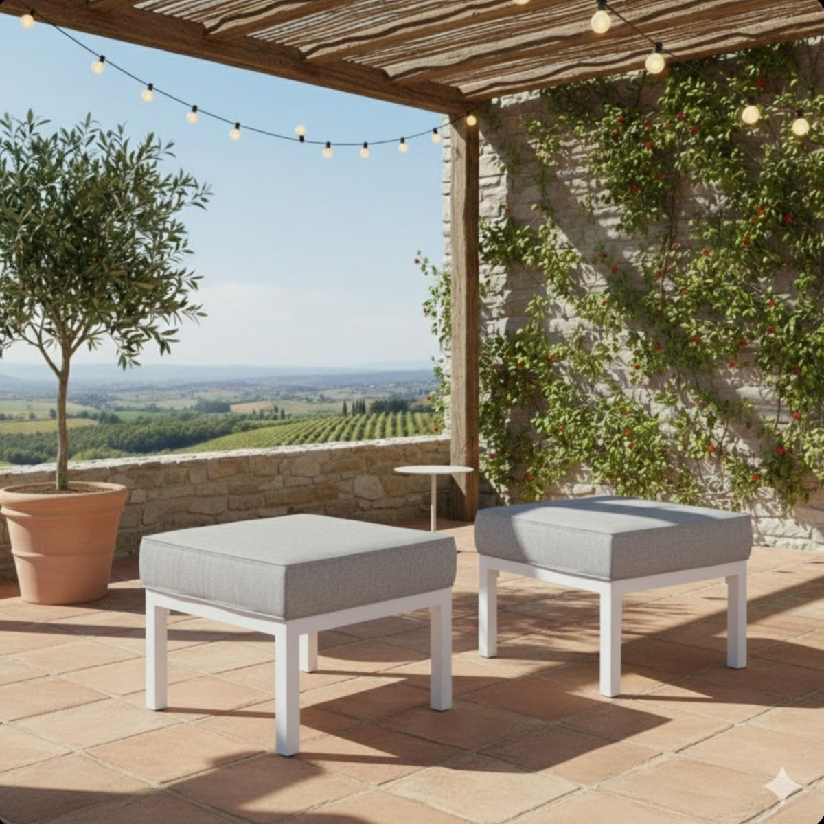 Patio Ottomans With Cushions, All-Weather Footrests (Set of 2)