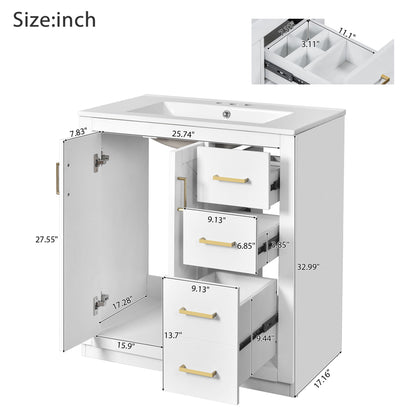 Bathroom Vanity With Sink, Storage Cabinet, Freestanding Set With 3 Drawers & Soft Closing Doors