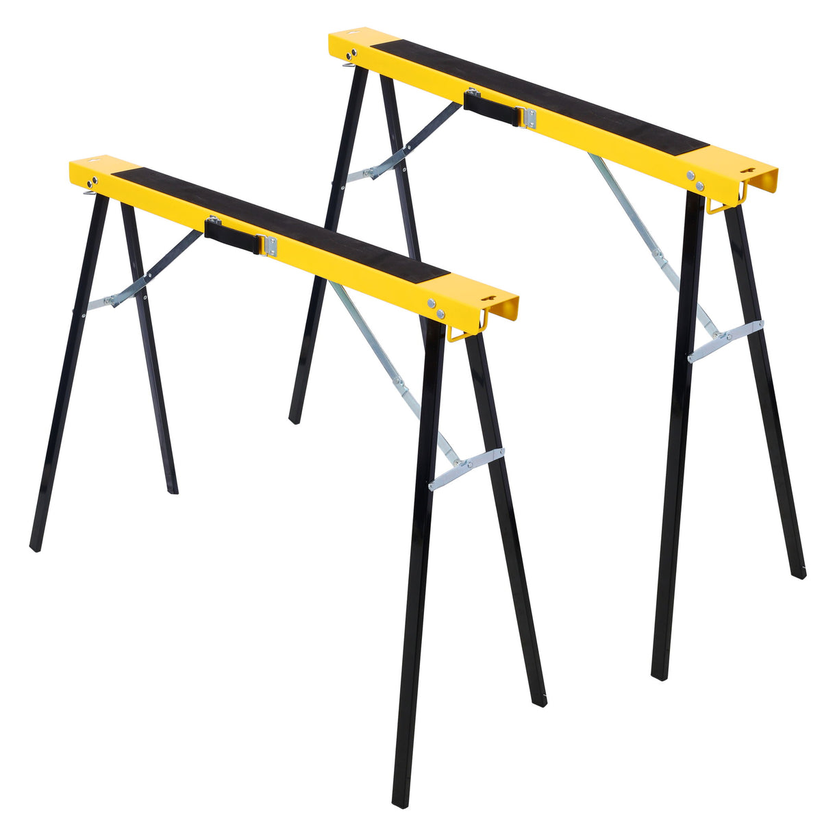 Folding Portable Saw Horses 2 Pack With Fast Open Legs, Heavy Duty For Garage And Workshop - Yellow / Black