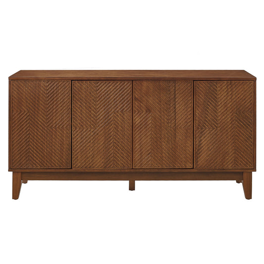 TV Stand & Carved Geometric Doors, Storage Cabinet For Living Room - Walnut