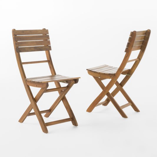 Outdoor Foldable Wood Dining Chair With Slat Design (Set of 2)