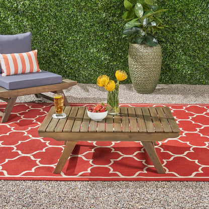 Outdoor Acacia Wood Coffee Table With Open Slat Design - Gray