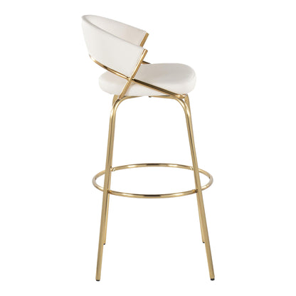 Jie - Fixed Height Contemporary Barstool With Swivel With Round Footrest (Set of 2) - Gold / White