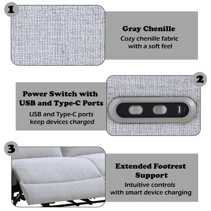 Eastre - Power Motion Sofa With USB Port - Gray