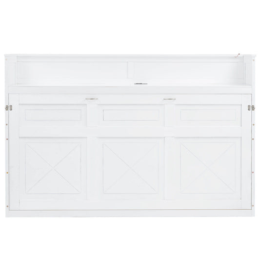 Murphy Bed With Desk, LED Light And USB Charging Station