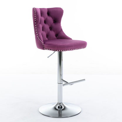 Swivel Barstools Adjusatble Seat Height From 25-33", Modern Upholstered Base Bar Stools With Backs Comfortable Tufted For Home Pub And Kitchen Island (Set of 2)