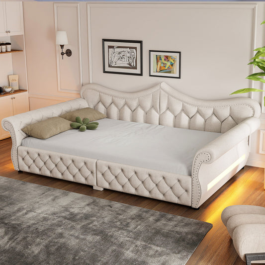 Upholstered Daybed With LED Lighting And Nailhead Trim