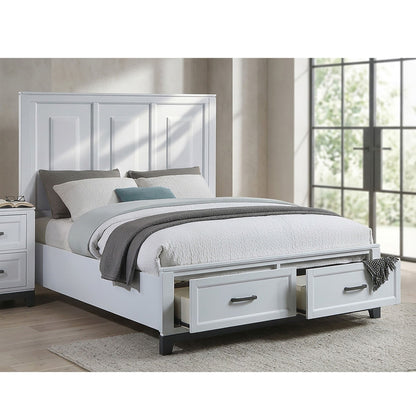 3 Piece Bedroom Furniture Panel Headboard White Queen Size Bed With Underbed Drawers Nightstands Wooden