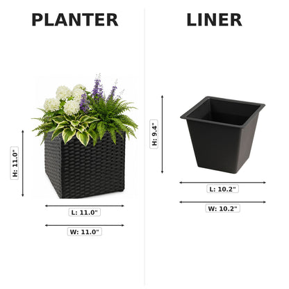 Cubic Planter Box, Plant Pot With Insert Indoor Outdor - Black