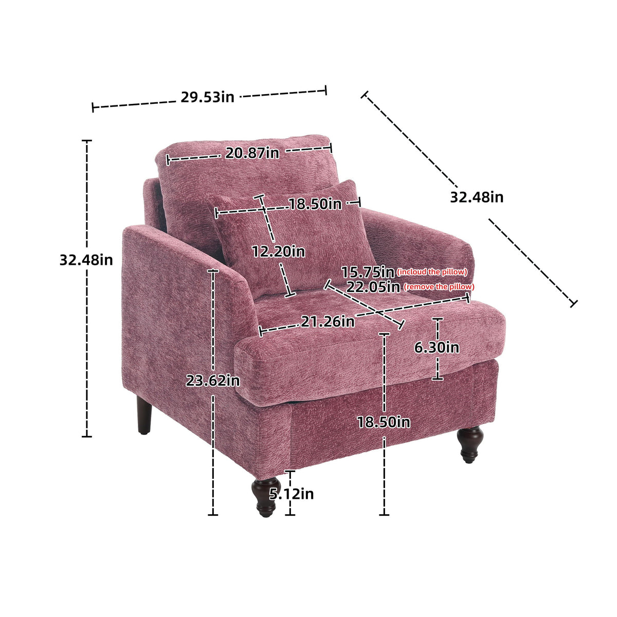 Modern Mid Century Wood Frame Armchair With Tufted Design