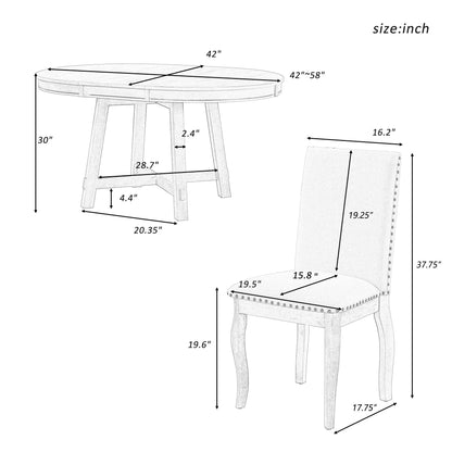 Round Extendable Dining Table Set With 4 Upholstered Chairs