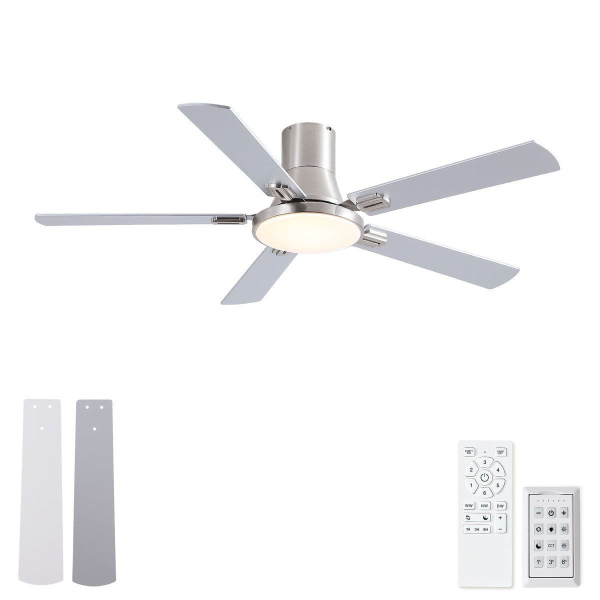 Flush Mount Ceiling Fans With LED Light And Remote Control, 5 Blades