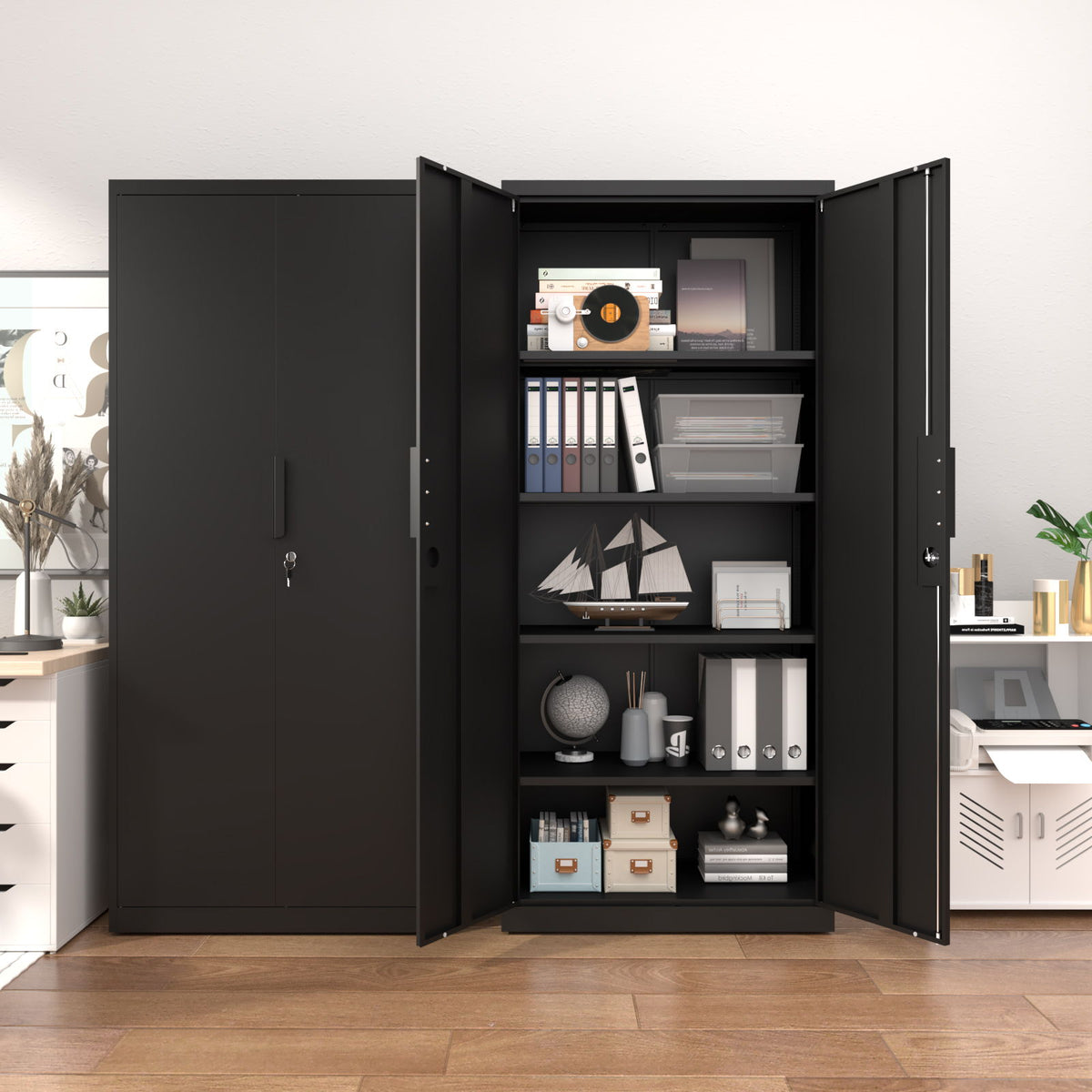 2 Door File Cabinet With Lock, 4 Adjustable Shelves, Heavy-Duty