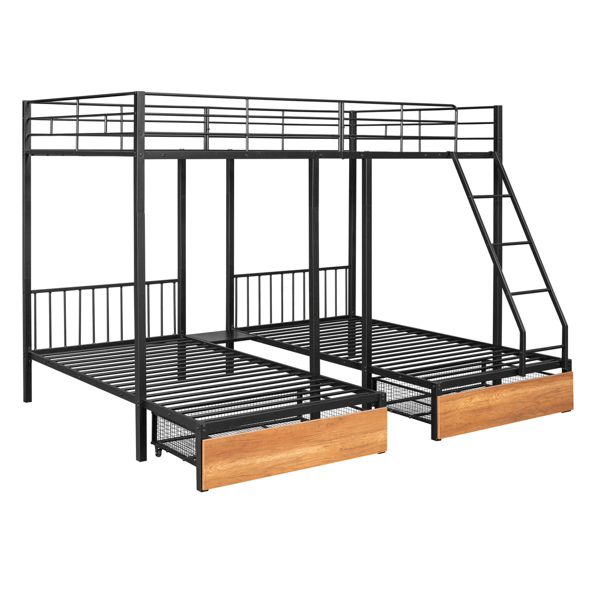 Triple Bunk Bed With Drawers And Guardrails