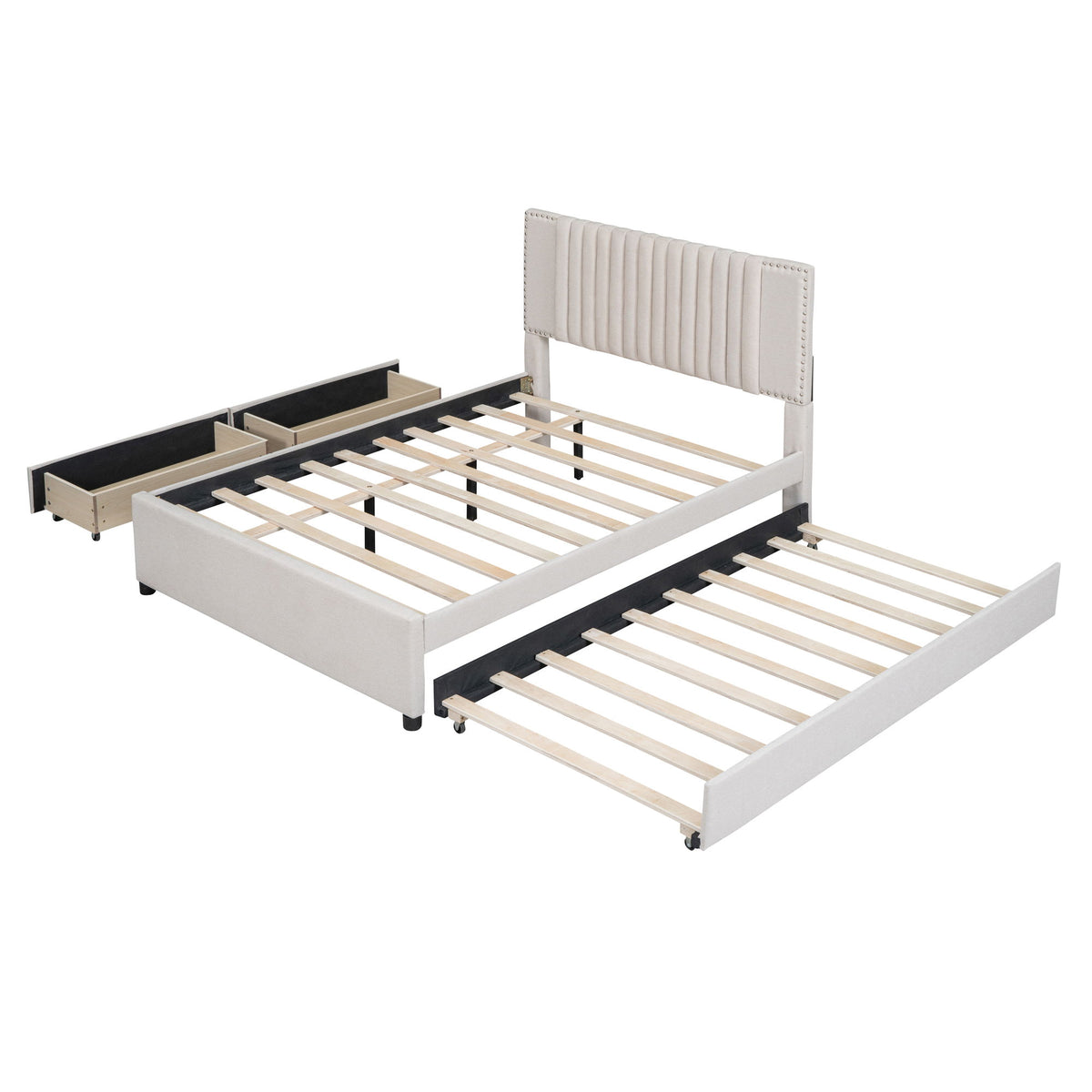 Upholstered Platform Bed With Drawers, Classic Headboard Design