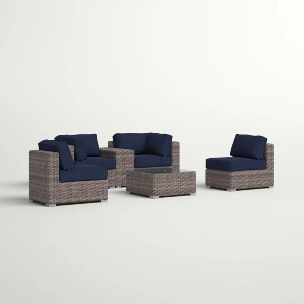 Wicker Seating Group Set With Table And Cushions