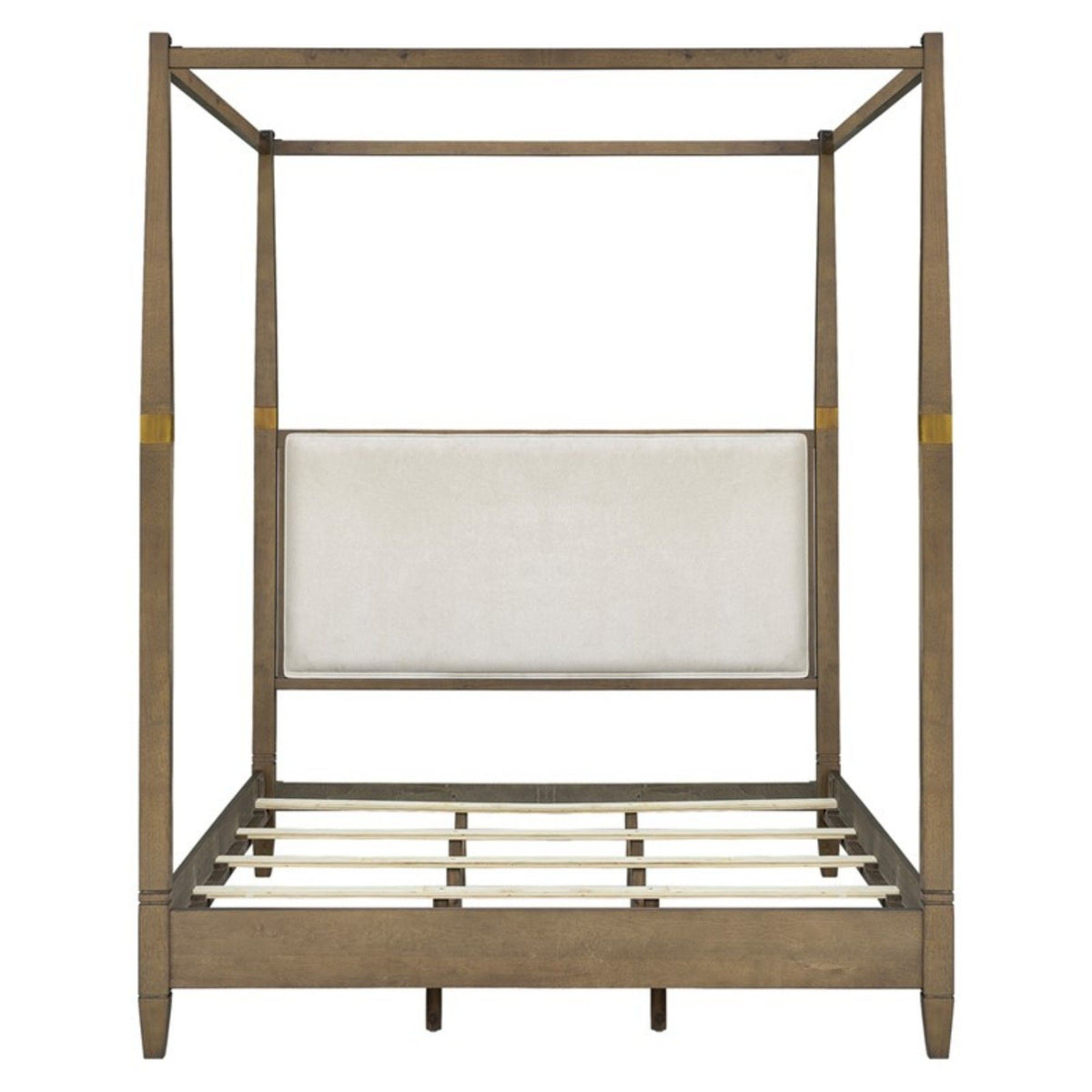 Queen Canopy Bed Frame With Upholstered Headboard - Brown