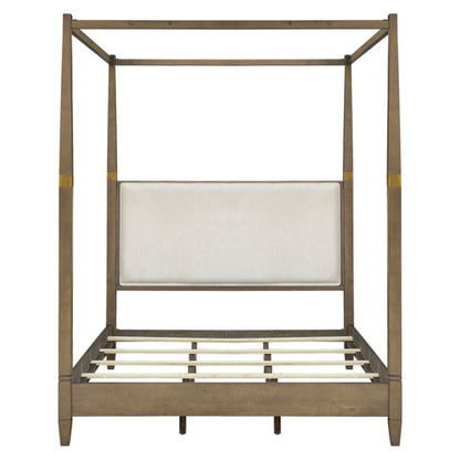 Queen Canopy Bed Frame With Upholstered Headboard - Brown