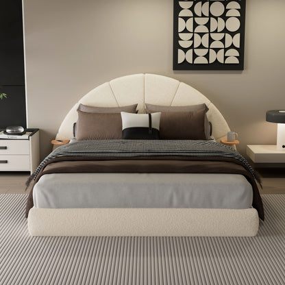 Queen Arched Bed With Small Table, Floor Standing Design - Beige
