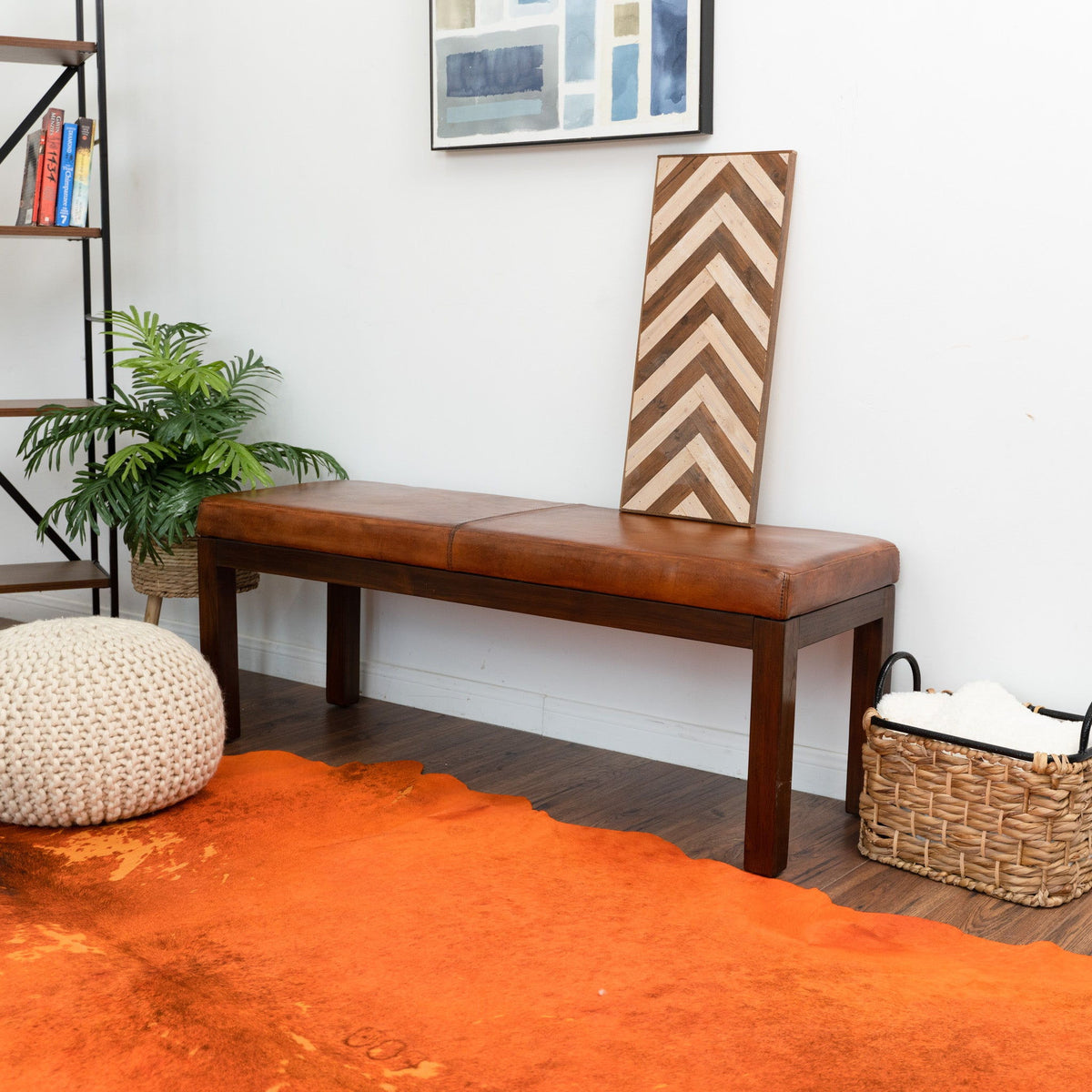 Austin - Bench With Lines - Antique Brown / Brown / Rustic / Tan