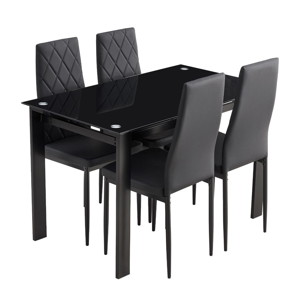 Modern 5 Piece Dining Table Set With Glass Top And Chairs - Black