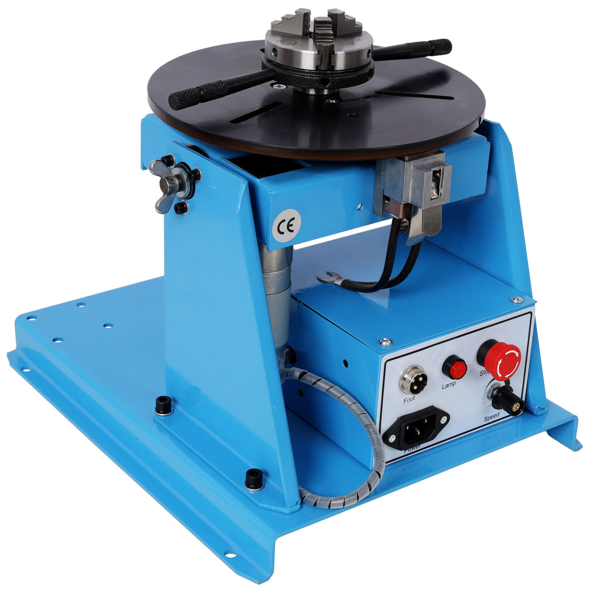 Portable Rotary Welding Positioner With 3 Jaw Lathe Chuck, 0 - 90° Turntable - Blue