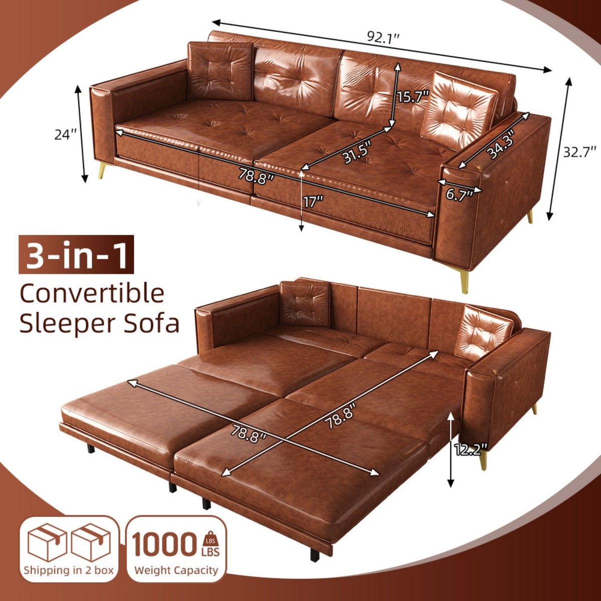 King Size Pull Out Sofa Bed 3 In 1