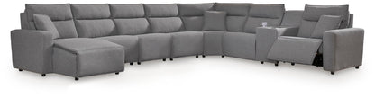 Modmax II - 8-Piece Power Reclining Sectional With LAF Press Back Power Chaise And Console - Salt And Pepper