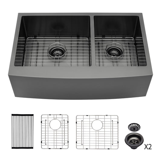 Double Bowl Farmhouse Sink, Stainless Steel Apron Front