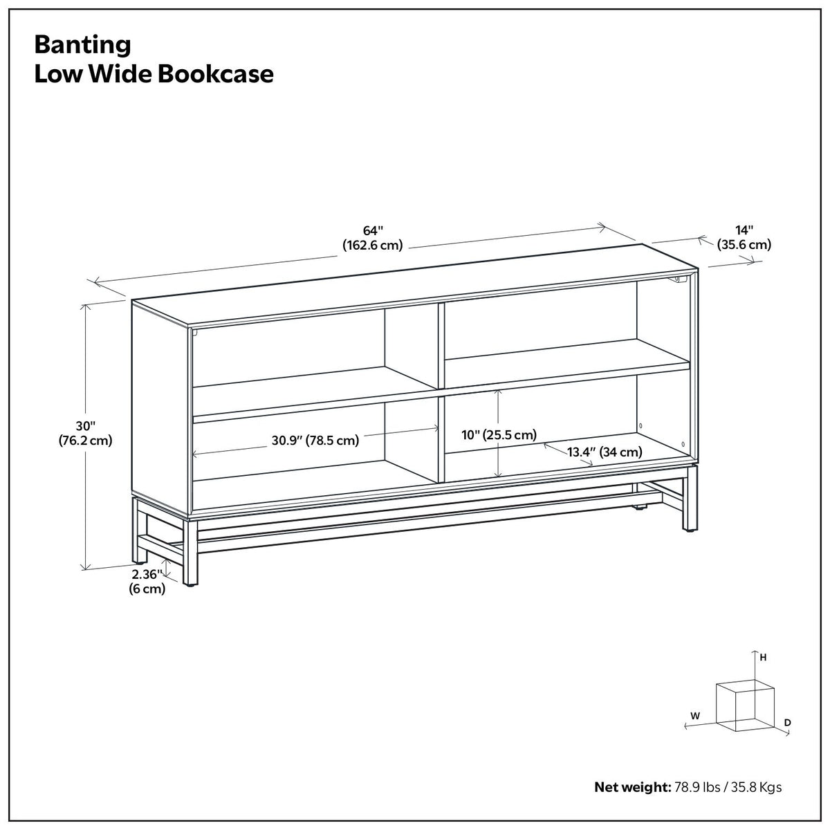 Banting - Low Wide Bookcase - Walnut Brown