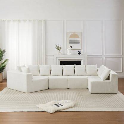 L - Shaped Modular Sofa With Deep Seat And 11 Pillows