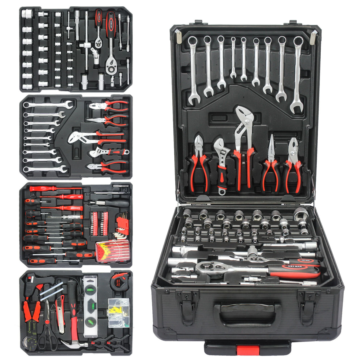 899 Piece Home Repair Tool Set With Rolling Plastic Toolbox, 4 Drawers, General Household Maintenance Kit