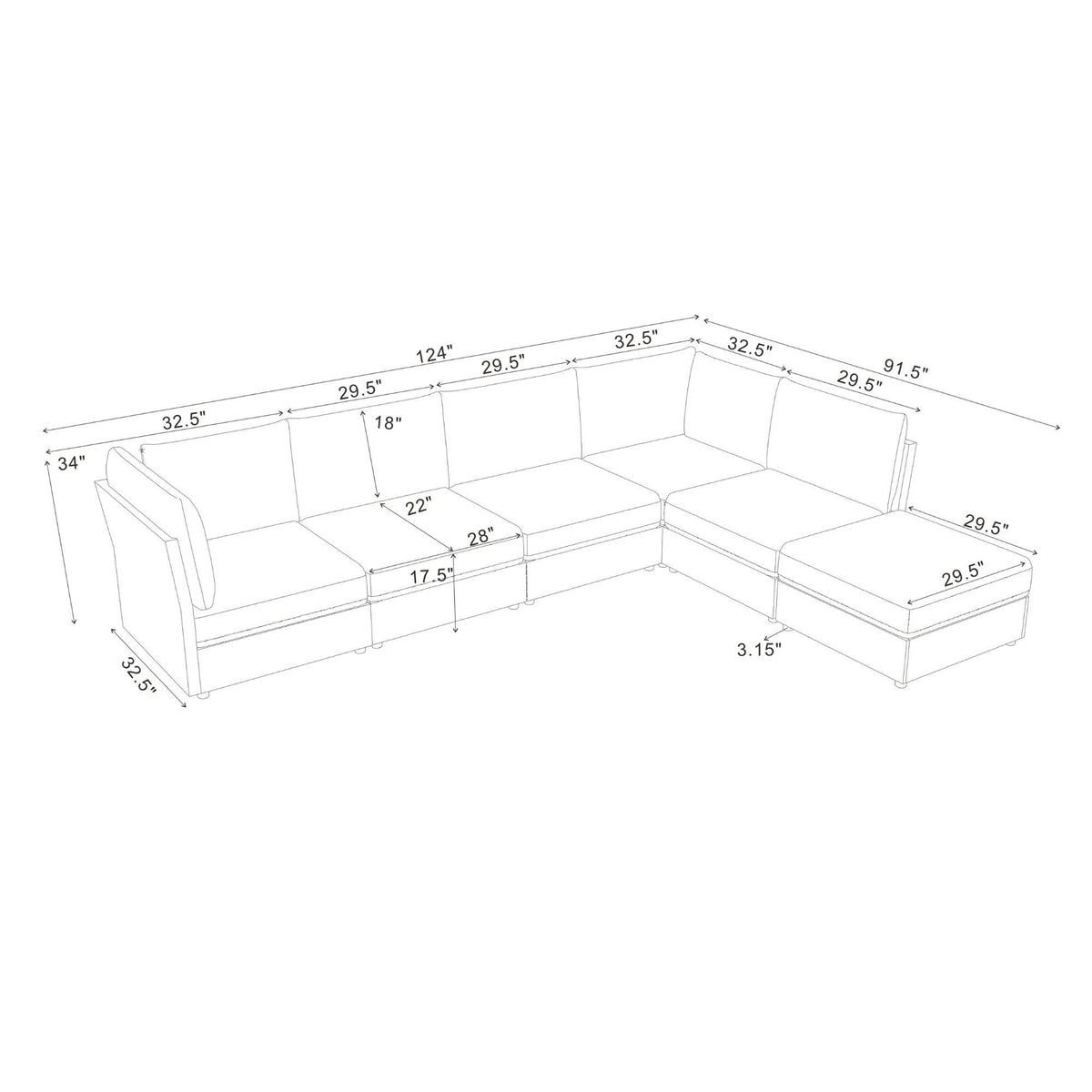 Upholstered Modular Sectional With Custom Configuration And Removable Cushions