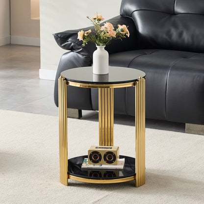 Round End Table With Double Layer - Black / Gold