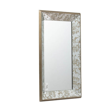 Antique Rectangle Mirror With Floral Accents, Mirrored Display Tray, Hanging Wall Mirror