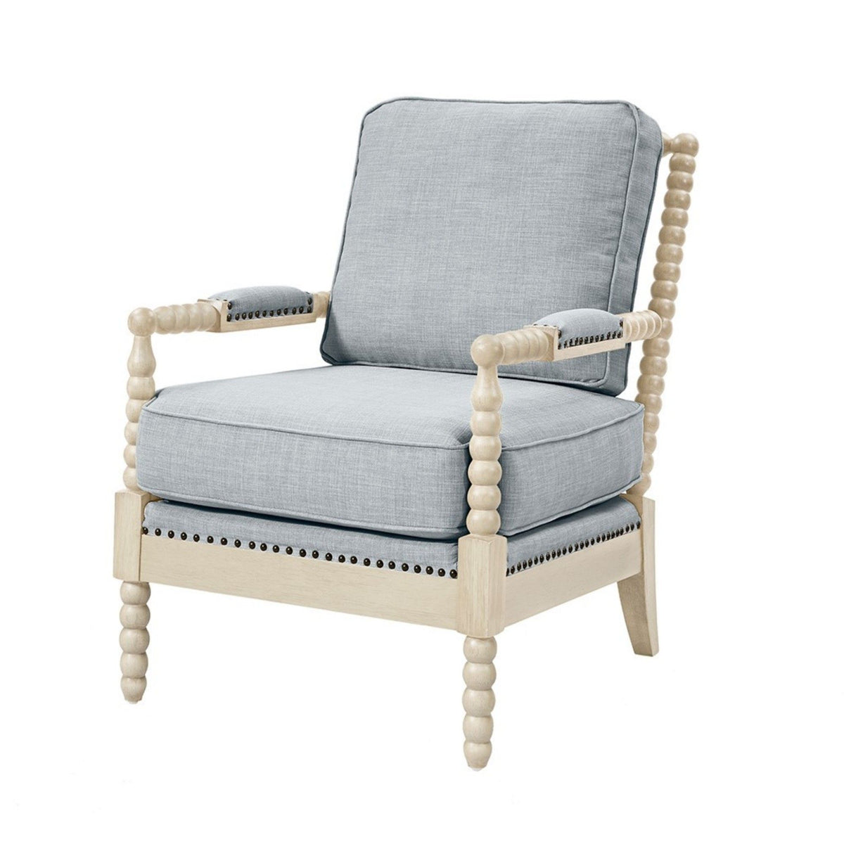 Arm Chair With Open Back Spindle Design, Padded Armrests