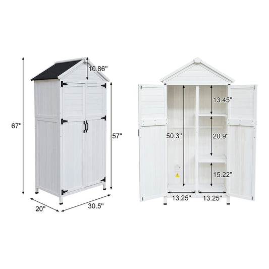 Storage Shed With Double Doors For Outdoor Garden Tool Organization - White
