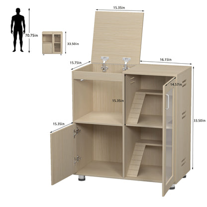 4 Tier Hamster Cage With Acrylic Windows And Storage Cabinet