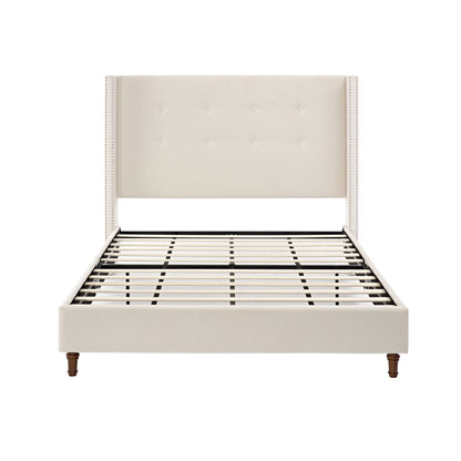 Peyton - Upholstered Bed With 54" High Headboard, Traditional Hand Buttoned Tufting