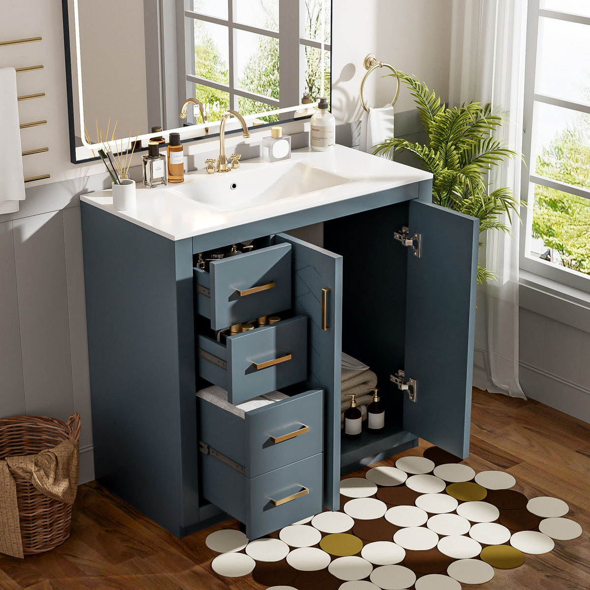 Bathroom Vanity With Sink Combo, Storage Cabinet, Freestanding Set With 3 Drawers & Soft Closing Doors