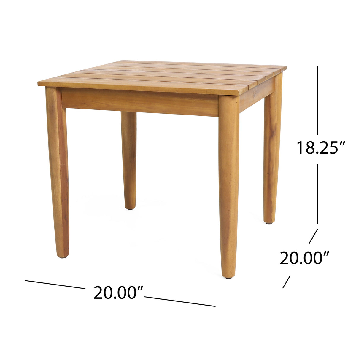 Outdoor Square Side Table With Slatted Top And Wood Frame - Teak