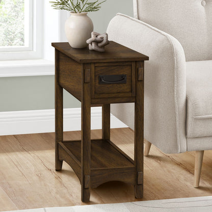 Accent End Table, 2 Tier, Narrow, Storage Drawer, Transitional - Walnut