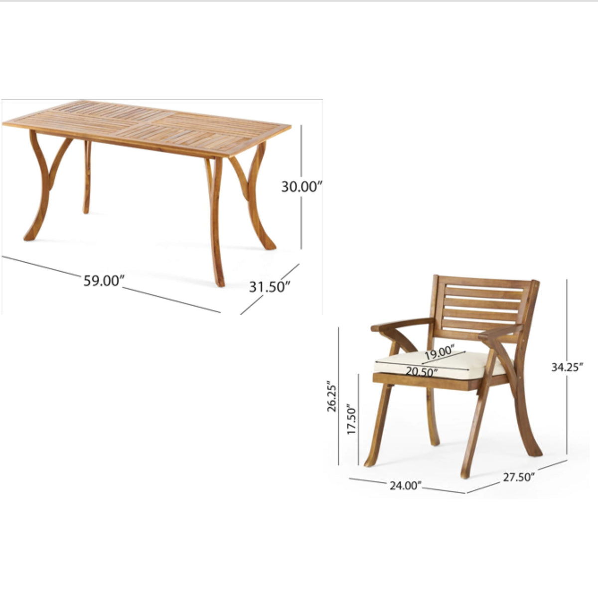 Outdoor Hermosa 7 Piece Wood Dining Set With Cushions - Teak