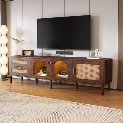 TV Stand With 3 Cabinets & 2 Drawers, LED Light Media Console For TVs Up To 80" - Dark Brown