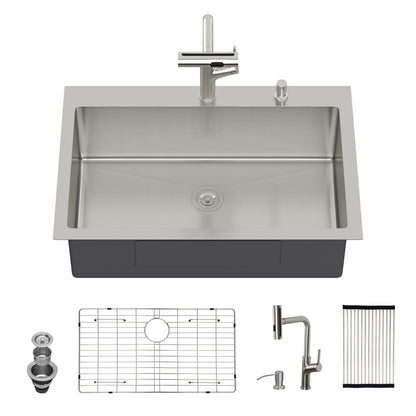 Drop-In Kitchen Sink With Pull-Out Faucet And Soap Dispenser
